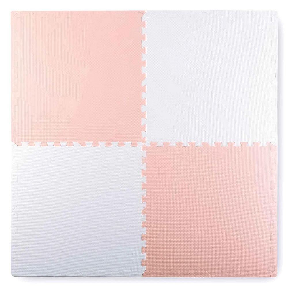 Covoras puzzle din spuma, 4 buc, ansamblat usor, impermeabil, fara BPA, alb si piersica, 120x120x1 cm