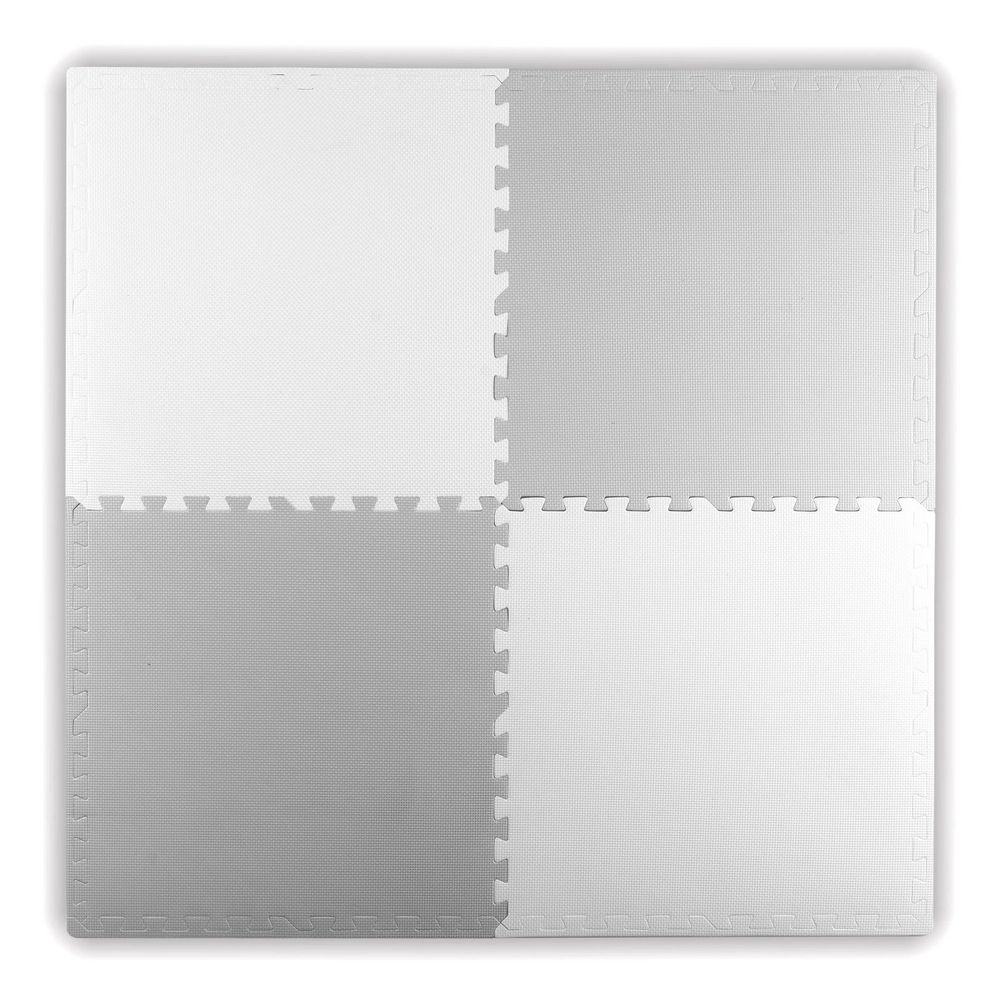 Covoras puzzle din spuma, 4 buc, ansamblat usor, impermeabil, fara BPA, alb si gri, 120x120x1 cm