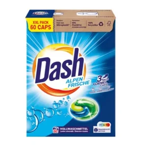 Detergent de rufe capsule Dash Alpen Frische, indepartare rapida a petelor, 60 spalari