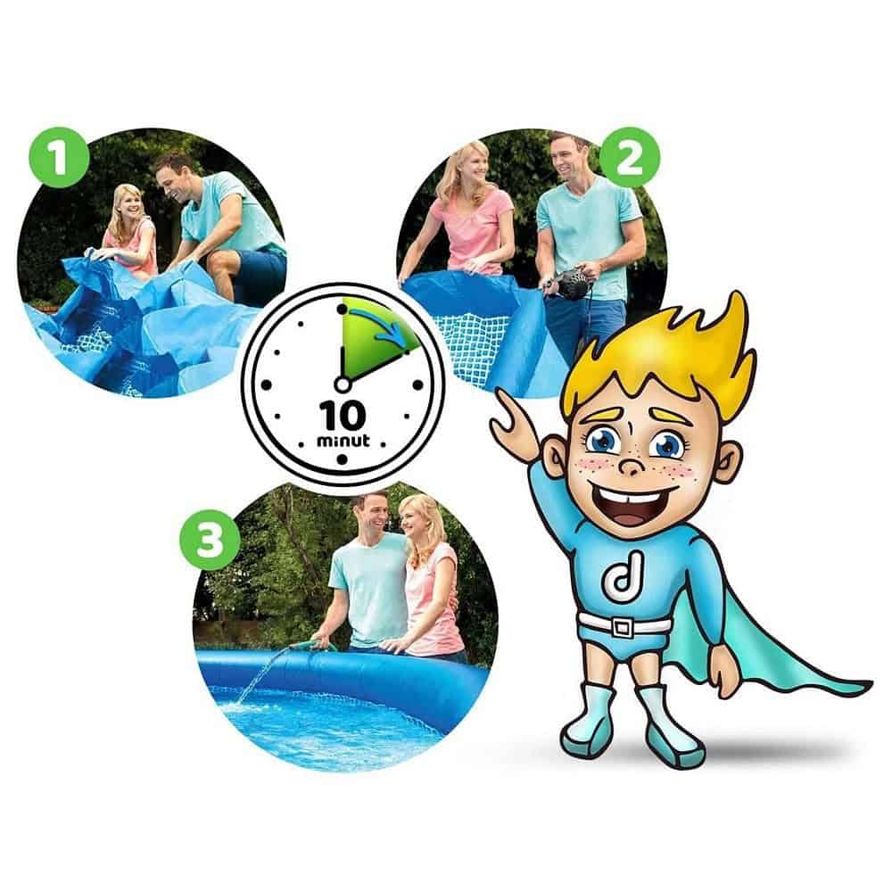 ​Piscina, realizata din material PVC durabil cu 3 straturi, capacitate 3853 litri, cu prelata, kit de reparare, 305 x 76 cm, albastra