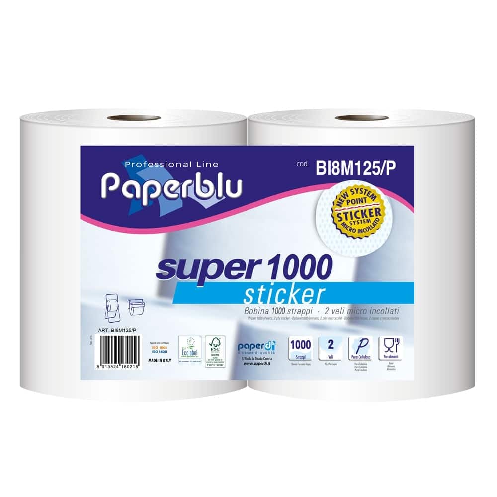Set 2 role prosop hartie cu 2 straturi, Paperdi Paper Blue Super 1000, 88 m