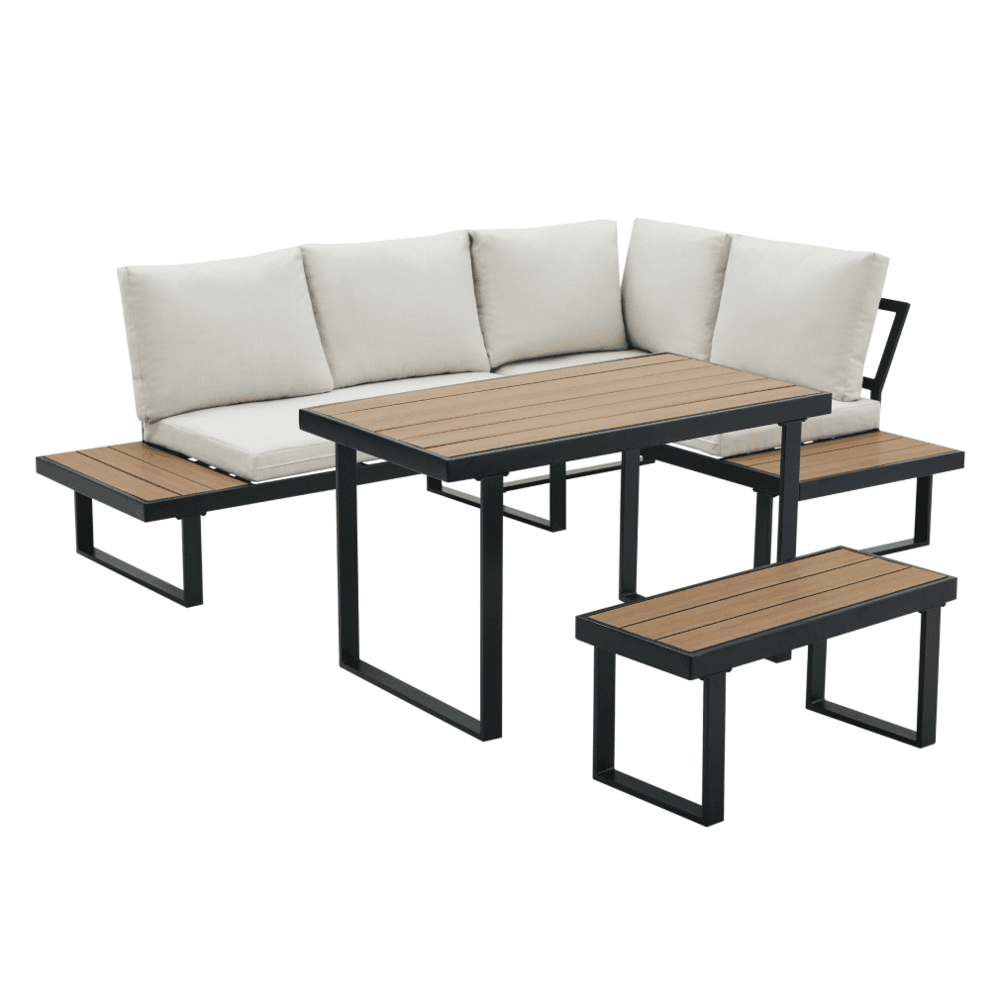 Set de gradina, negru/crem/stejar, FLOJD