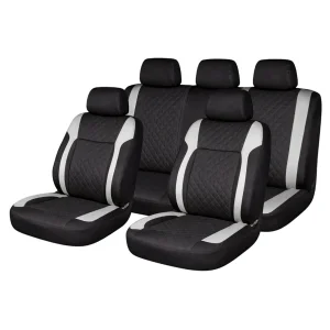 Set huse scaune auto Premium, model DIAMOND Core, design Sportiv,  universale, ergonomice, Piele Ecologica Matlasata, culoare Negru/Gri