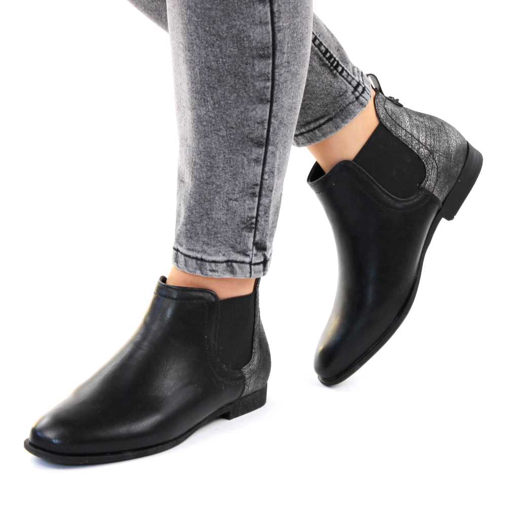 Botine de dama joase,cu benzi elastice laterale 52181-BLACK
