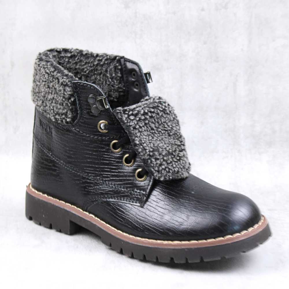 Bocanci imblaniti , unisex , din piele naturala , cu bordura de blana 2348-NEGRU101