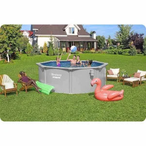 Piscina panou otel Bestway, 366 x 122 cm, 10990 litri, pompa filtrare 3596 l/h, filtru nisip si sticla, acoperire Polar-Shield protectie UV, scara siguranta, dozator chimie Chemconnect, bile filtrare Polysphere