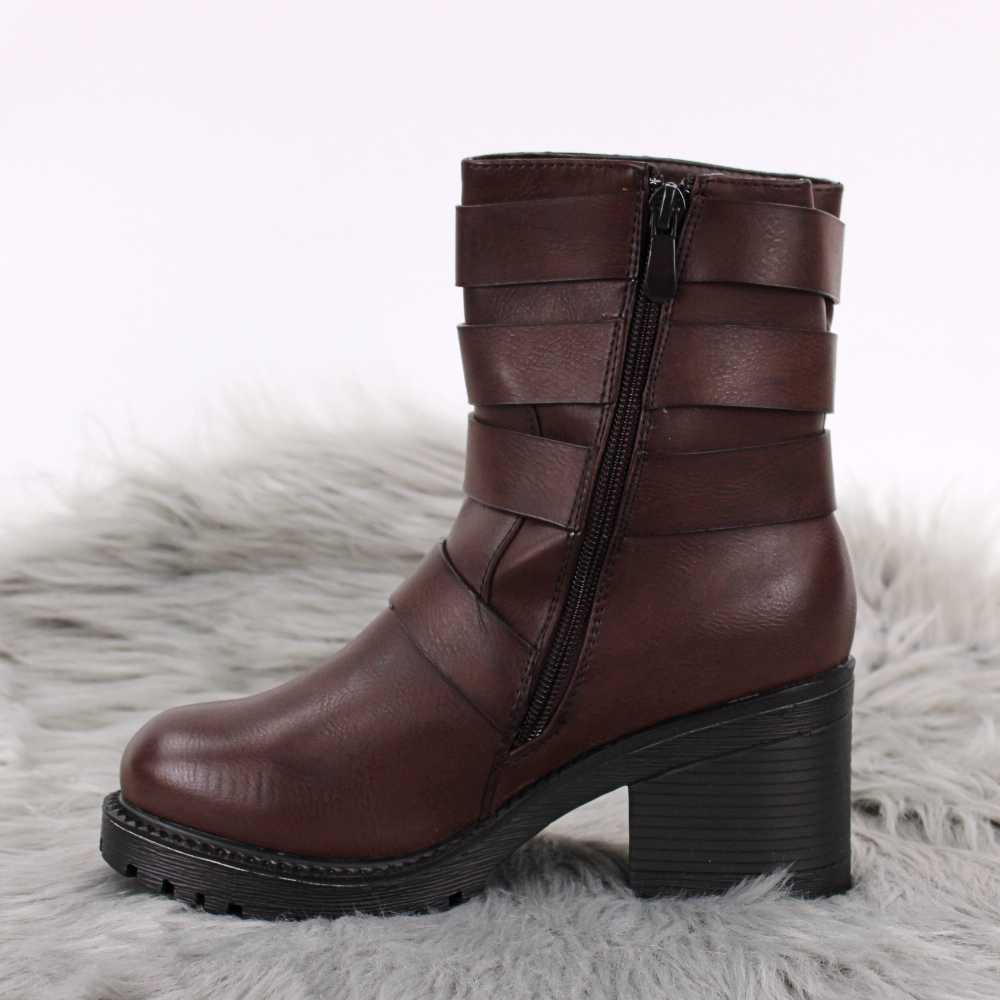 Ghete de dama imblanite, cu catarame SH379-BROWN 2