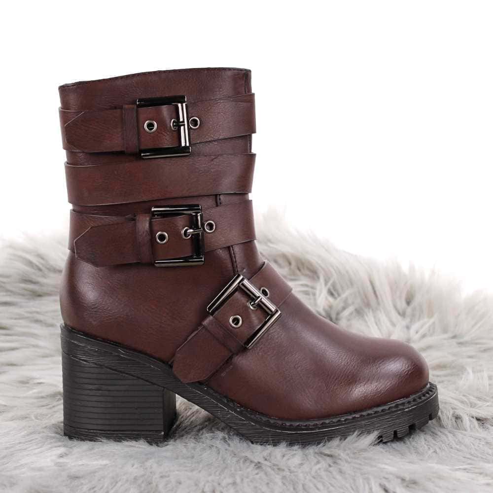 Ghete de dama imblanite, cu catarame SH379-BROWN 3