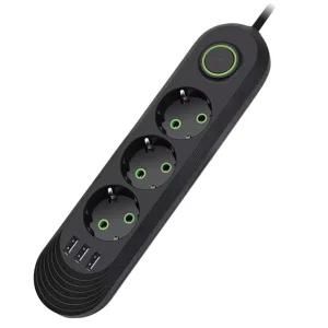 Prelungitor 2 metri, 3 prize, 3 x slot USB, 2500W, doua culori