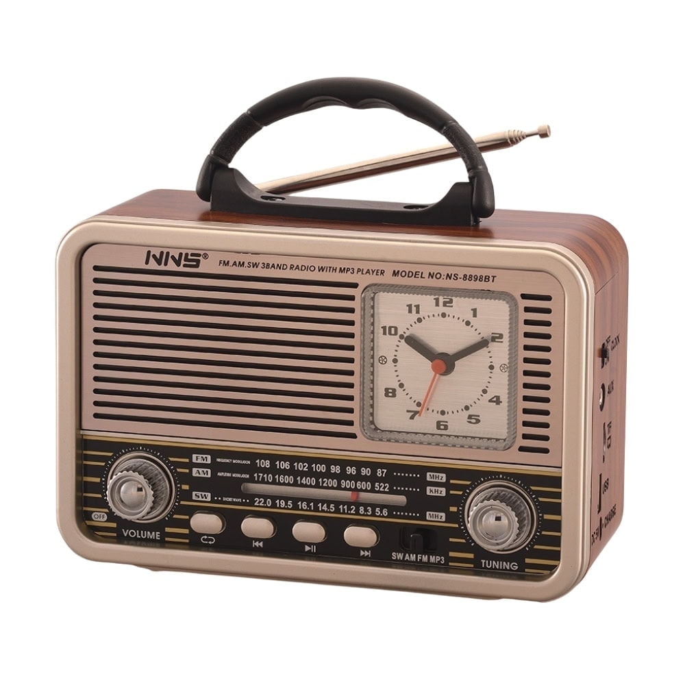 Radio AM/FM/SW cu ceas analog, BT/USB/TF/AUX, 8W, 1200mAh, cablu 3