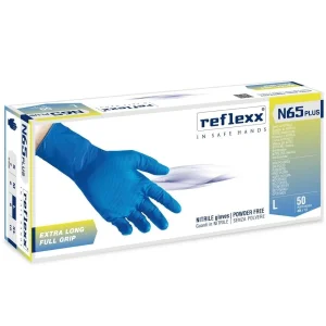 Manusi din Nitril nepudrate Extra-Long Blue Full Grip REFLEXX N65 Plus 29cm