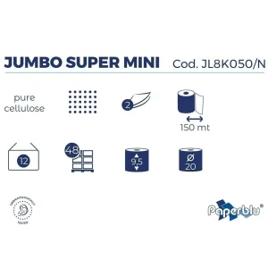 ​Hartie igienica Paperblue Jumbo super mini, 150 m, 2 straturi, 12 role