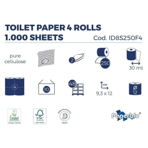 Hartie igienica PaperBlue, 30 m, 2 straturi, 4 role