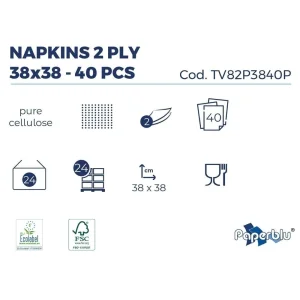 Servetele de masa PaperBlu 38x38 cm, 2 straturi celuloza pura, 40 buc