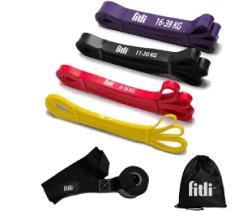 Set 4 benzi din cauciuc cu diferite niveluri de dificultate, 4 culori, carlig pentru usa inclus