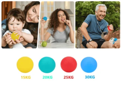 Set complet pentru exercitiile mainilor, 4 bile cu gel de presare, 15-30 kg