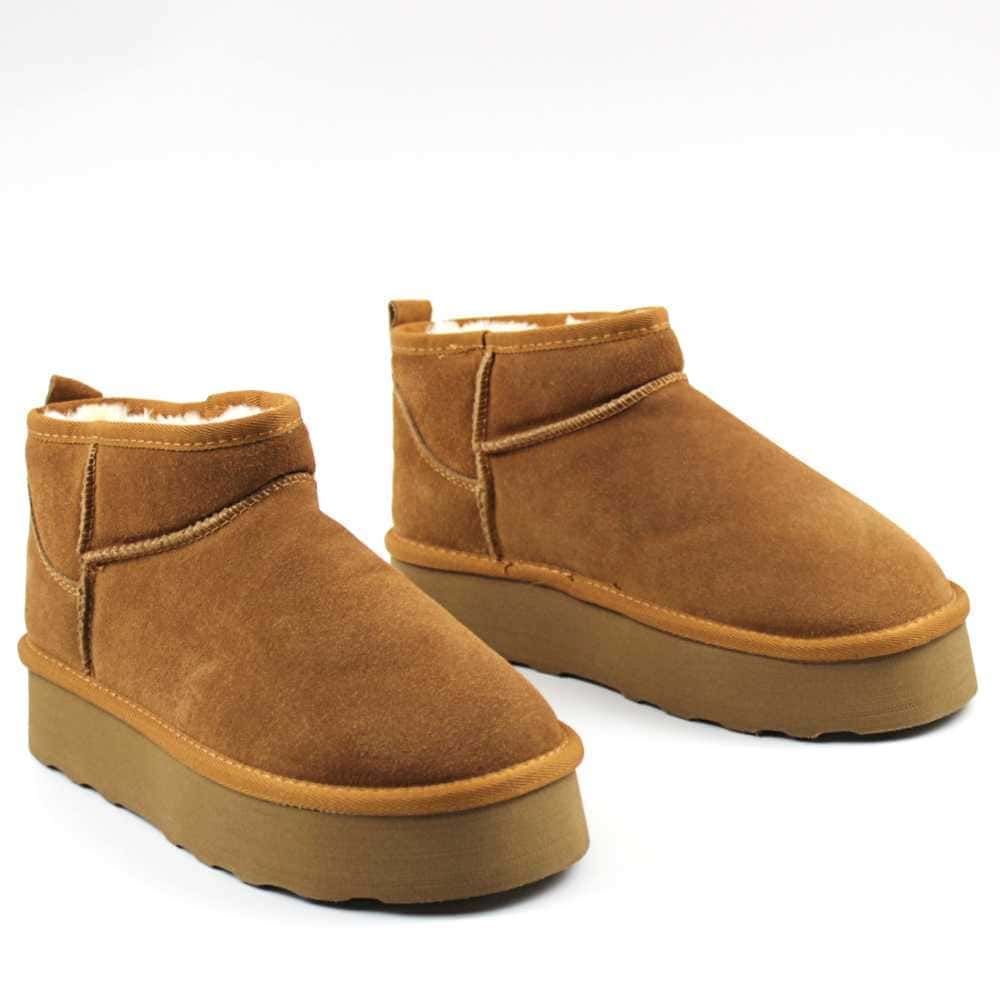 ​Ghete imblanite de dama, cu talpa groasa , din piele naturala UGZIB-CAMEL 2