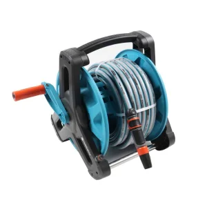 Tambur pentru furtun, din plastic si metal, manerul este pliabil, 20 m furtun, 13 mm, conectori si spritzer