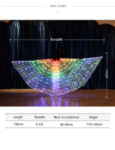 Aripi de dans fluture DacEnergy©, de copii,  pentru spectacol, cu Led, 2 bete extensibile, buton oprire/pornire, 120 cm, verde