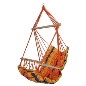 Hamac DacEnergy©, confectionat din bumbac si poliester, brate din lemn, tip scaun, 90 x 65 cm, multicolor