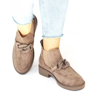 ​Botine de dama cu elastice laterale si element decorativ FBW044-KHAKI