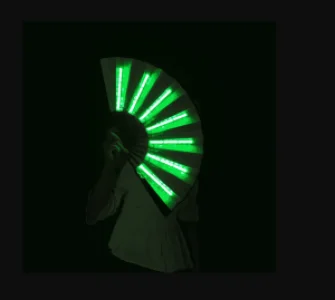 Evantai cu lumina LED DacEnergy©, pentru petrecere, dans, festival, club, 60x33 cm, culoare verde