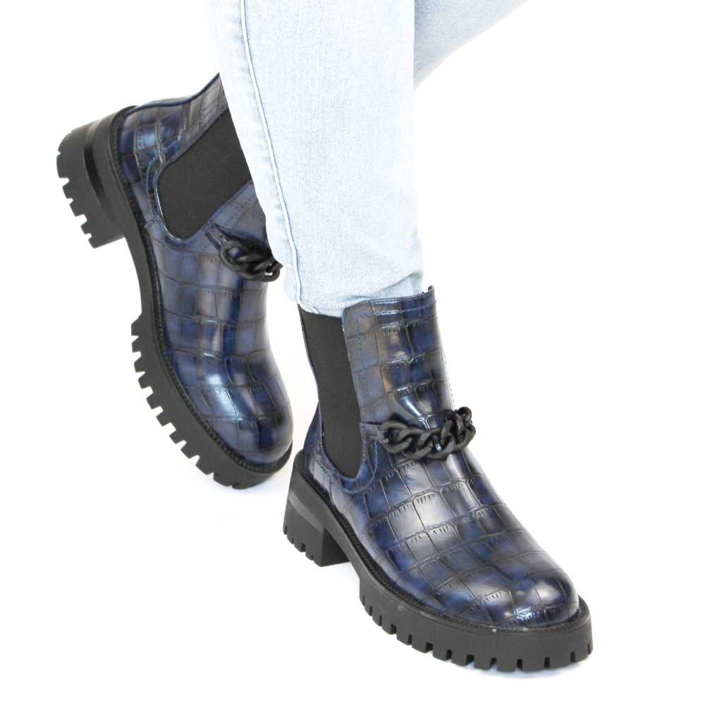 Botine de dama casual, accesorizate,cu elastice laterale FBW047-NAVY 2