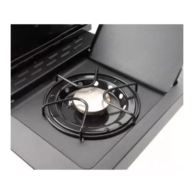 ​Gratar cu gaz , fabricat din inox, 3 arzatoare, 3,5kw, termometru pozitionat pe capac, aprindere PIEZO, suprafata de gatit 65 x 44 cm, dulap cu 2 usi 4
