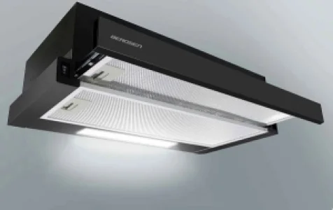 Hota incorporabila, din otel inoxidabil, iluminat Led, buton de control, 2 trepte de viteza, 200 mc/h, 80 W, 60 cm, negru
