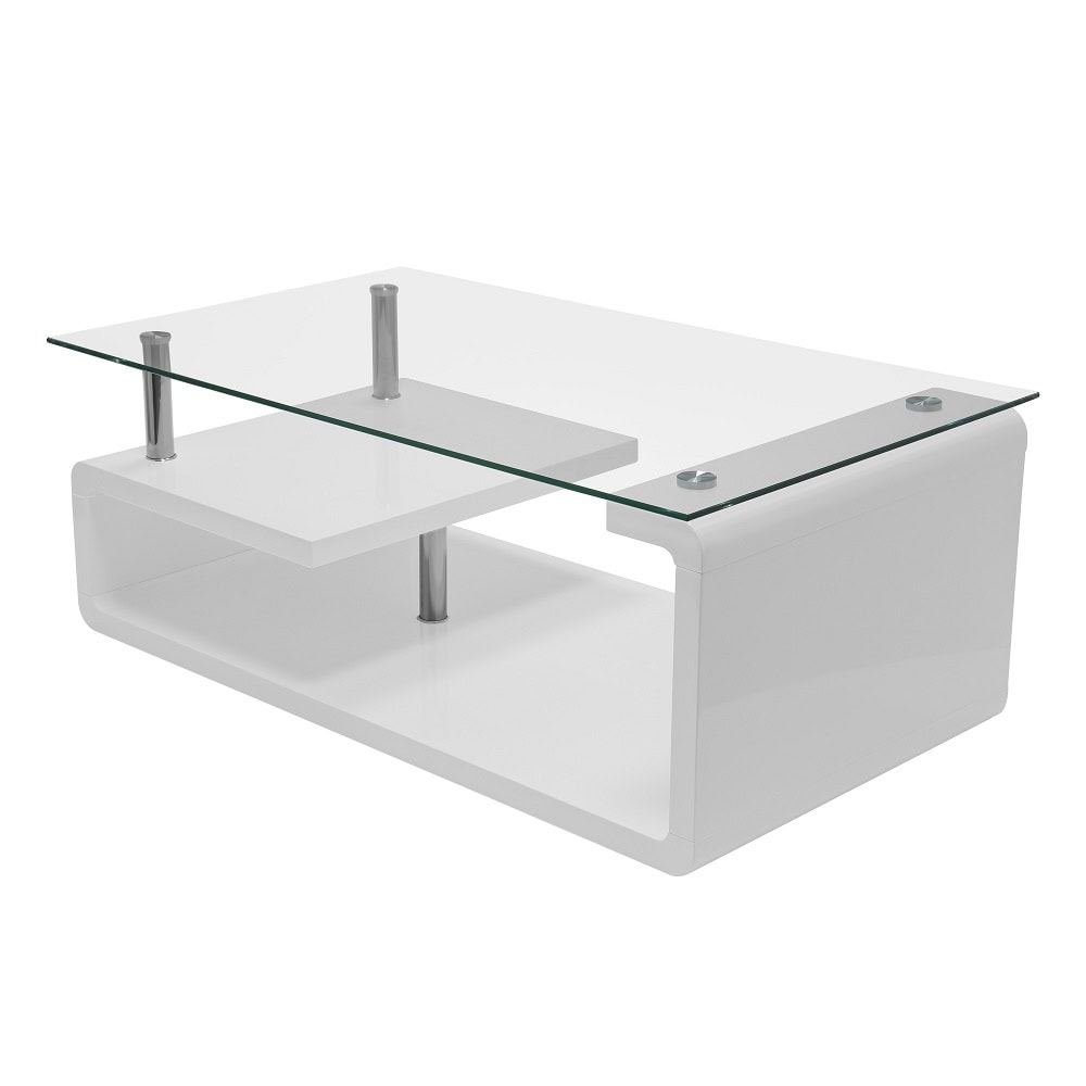 Masuta de cafea DacEnergy©, forma dreptunghiulara, cu raft, blat din sticla, finisaj alb, 110 x 65 x 42 cm 2
