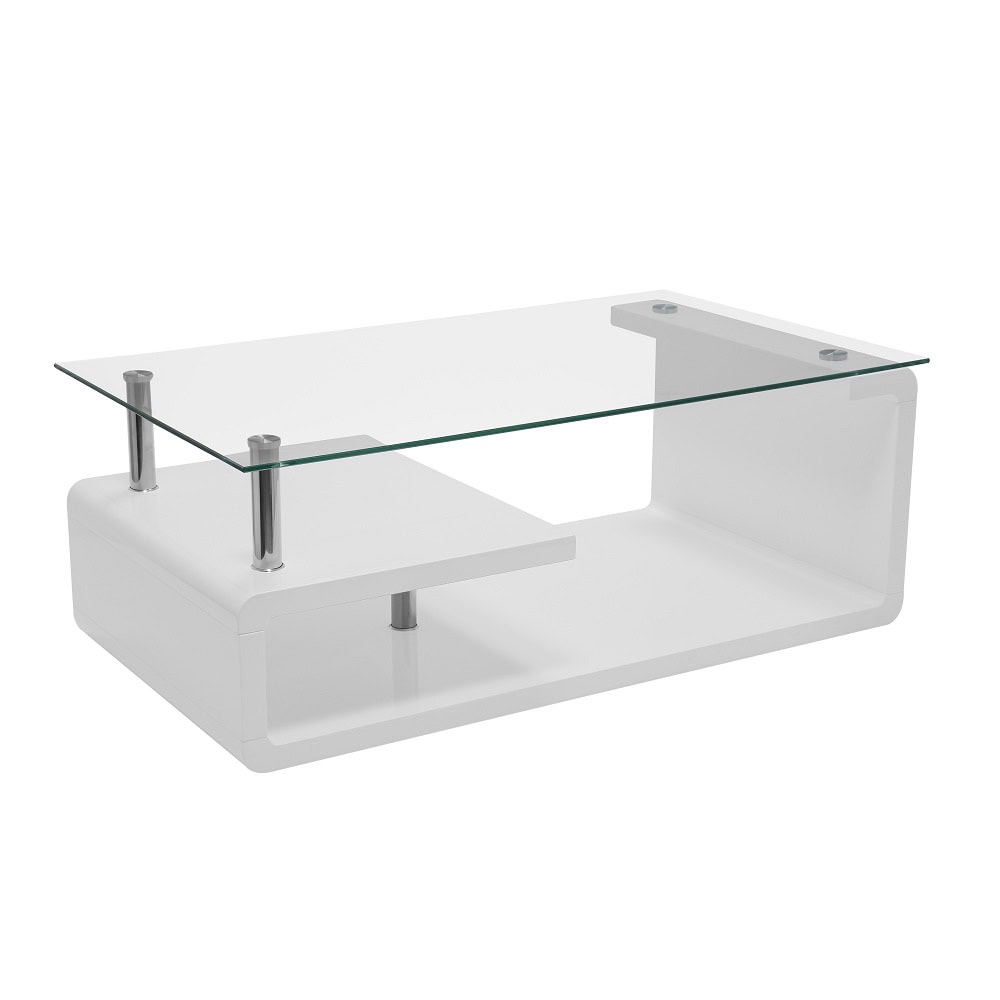Masuta de cafea DacEnergy©, forma dreptunghiulara, cu raft, blat din sticla, finisaj alb, 110 x 65 x 42 cm 4