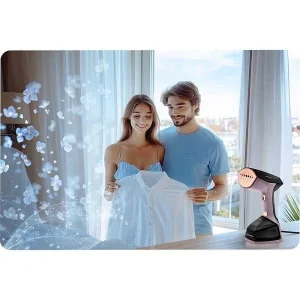 Aparat de calcat vertical cu abur, iesire de abur cu o putere de 45 g/min, recipient 360 ml, atasament pentru perie, buton automat cu blocare, display LCD, 2000 W, mov si negru