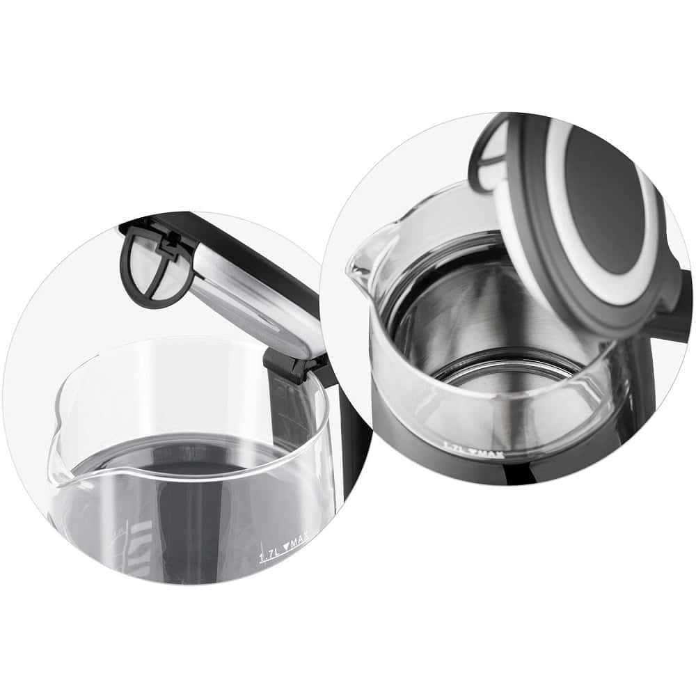 Fierbator electric, interiorul din otel inoxidabil, display iluminat din spate cu panou tactil, capac detasabil, baza pivotanta 360°, 1850-2200 W, 1, 7 l, negru si argintiu 2