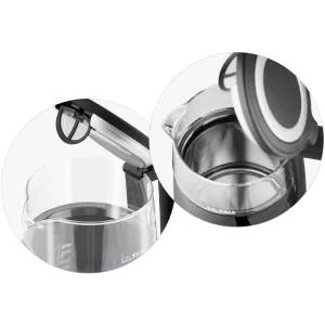 Fierbator electric, interiorul din otel inoxidabil, display iluminat din spate cu panou tactil, capac detasabil, baza pivotanta 360°, 1850-2200 W, 1, 7 l, negru si argintiu