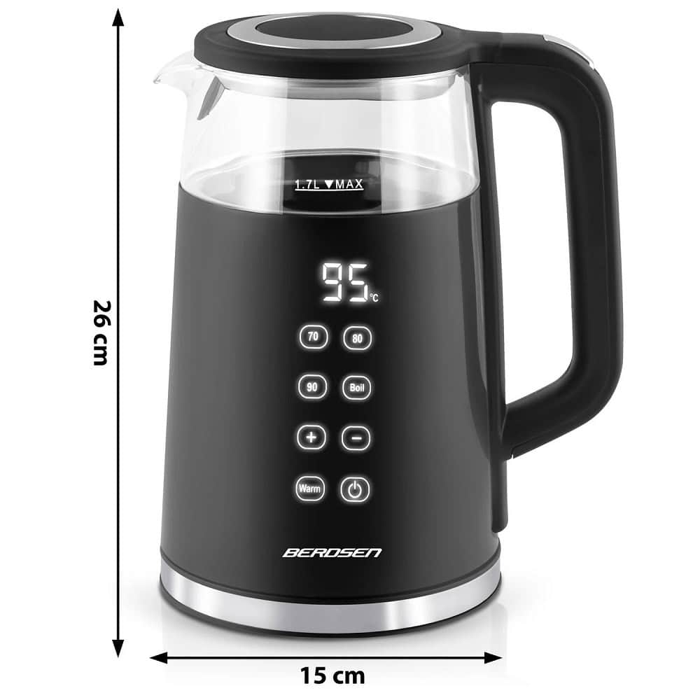 Fierbator electric, interiorul din otel inoxidabil, display iluminat din spate cu panou tactil, capac detasabil, baza pivotanta 360°, 1850-2200 W, 1, 7 l, negru si argintiu 7