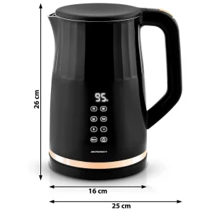 Fierbator electric, otel inoxidabil, plastic, display iluminat din spate cu panou tactil, mentinerea temperaturii, 4 trepte, 1850-2200 W, 1, 7 l, negru si auriu