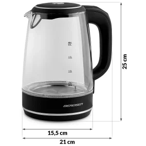 Fierbator electric din sticla, comutator iluminat, baza rotativa la 360°, functia de mentinere a temperaturii, capacitate 2L, 1850-2200 W, 25 cm inaltimea, negru