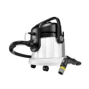 Aspirator Karcher, pentru aspirarea cu spray-extractie, umeda si uscata, filtru tip cartus, filtrare prin apa, cu sac, 4 litri, 220-240 V, 1000 W, 9 accesorii, maner de transport, alb