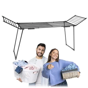 Uscator de rufe DacEnergy©, constructie metalica solida, picioare antiderapante, pliere si desfasurare rapida, suprafata mare de uscare 27 m, negru