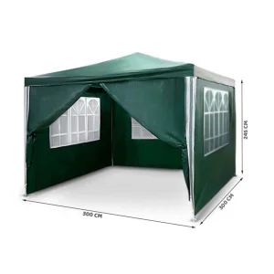 ​Pavilion de gradina, constructie durabila, material PE, rezistent la razele UV si ploaie, PE 100 g/m2 UV4, 4 pereti, 300 x 300 cm, verde