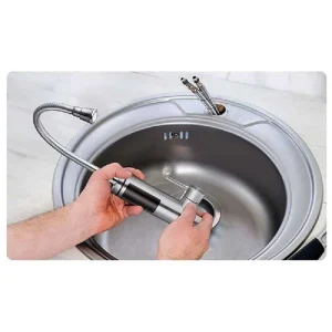 ​Robinet electric instant, pentru chiuveta, protectie supraincalzire, control temperatura, IPX4, teava flexibila, display LED, 3.3 kW, 220 - 240 V, argintiu