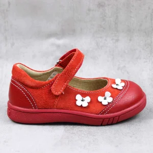 Pantofi usori , de copii , decorati cu flori , din piele naturala 1793-ROSU1/MC