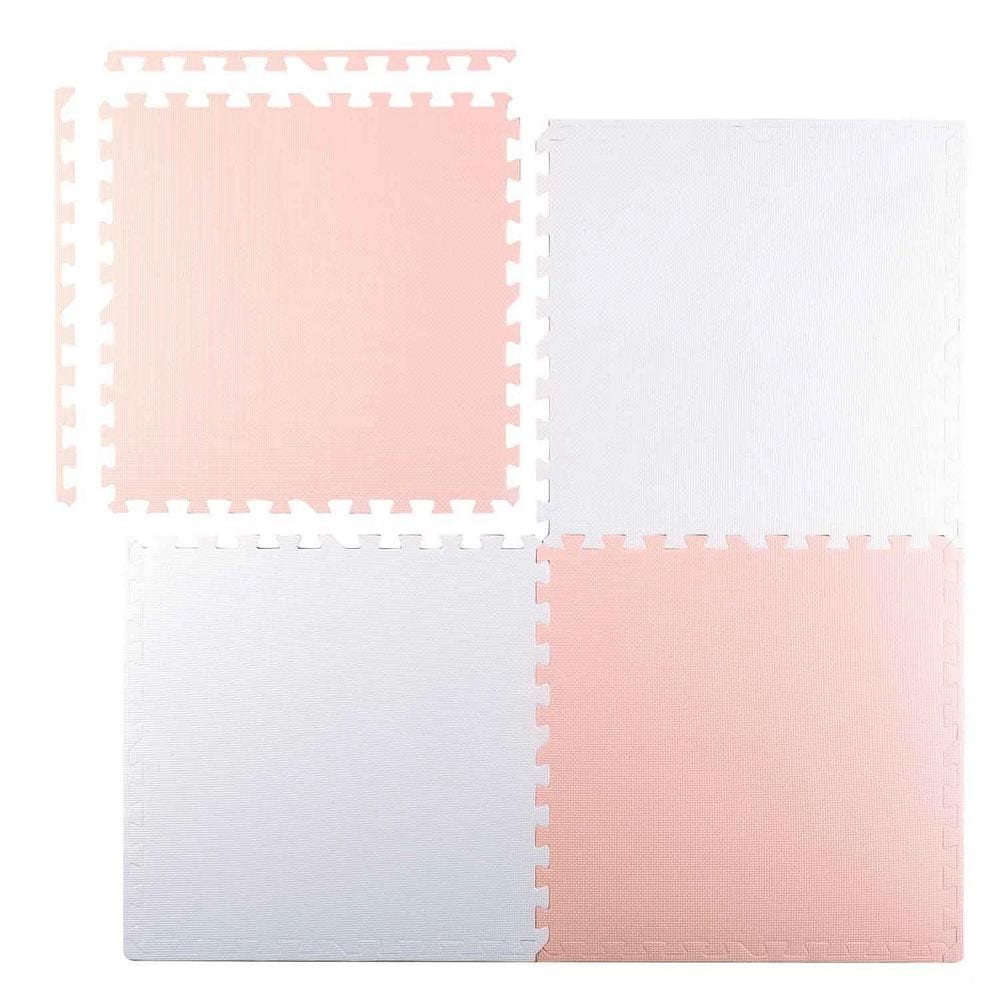 Covoras puzzle din spuma, 4 buc, ansamblat usor, impermeabil, fara BPA, alb si piersica, 120x120x1 cm 2