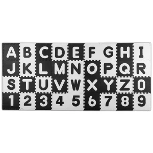 ​Covoras puzzle din spuma, imprimat cu litere si cifre, nuante de gri si negru, 30x30 cm, 36 buc