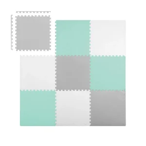 ​Covoras puzzle din spuma, 180x180 cm, 9 buc, antiaderent, moale, gri si menta