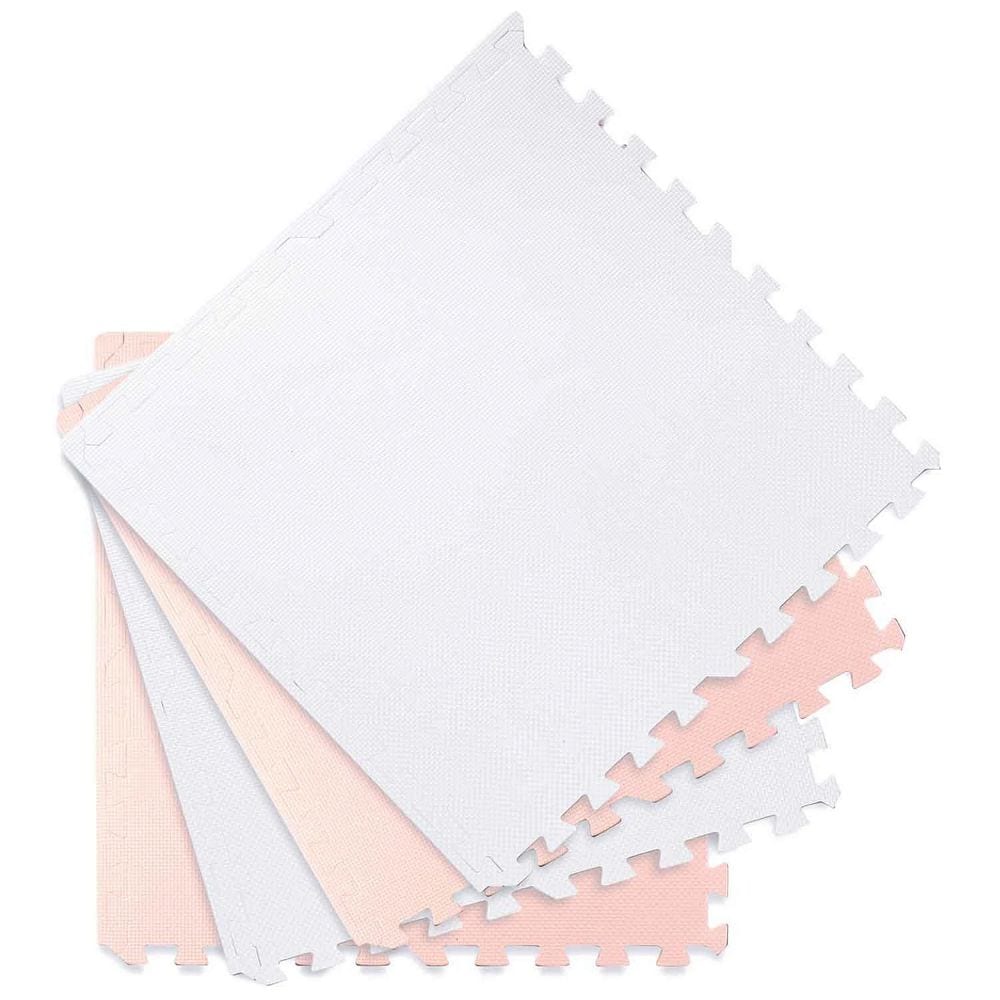Covoras puzzle din spuma, 4 buc, ansamblat usor, impermeabil, fara BPA, alb si piersica, 120x120x1 cm 3