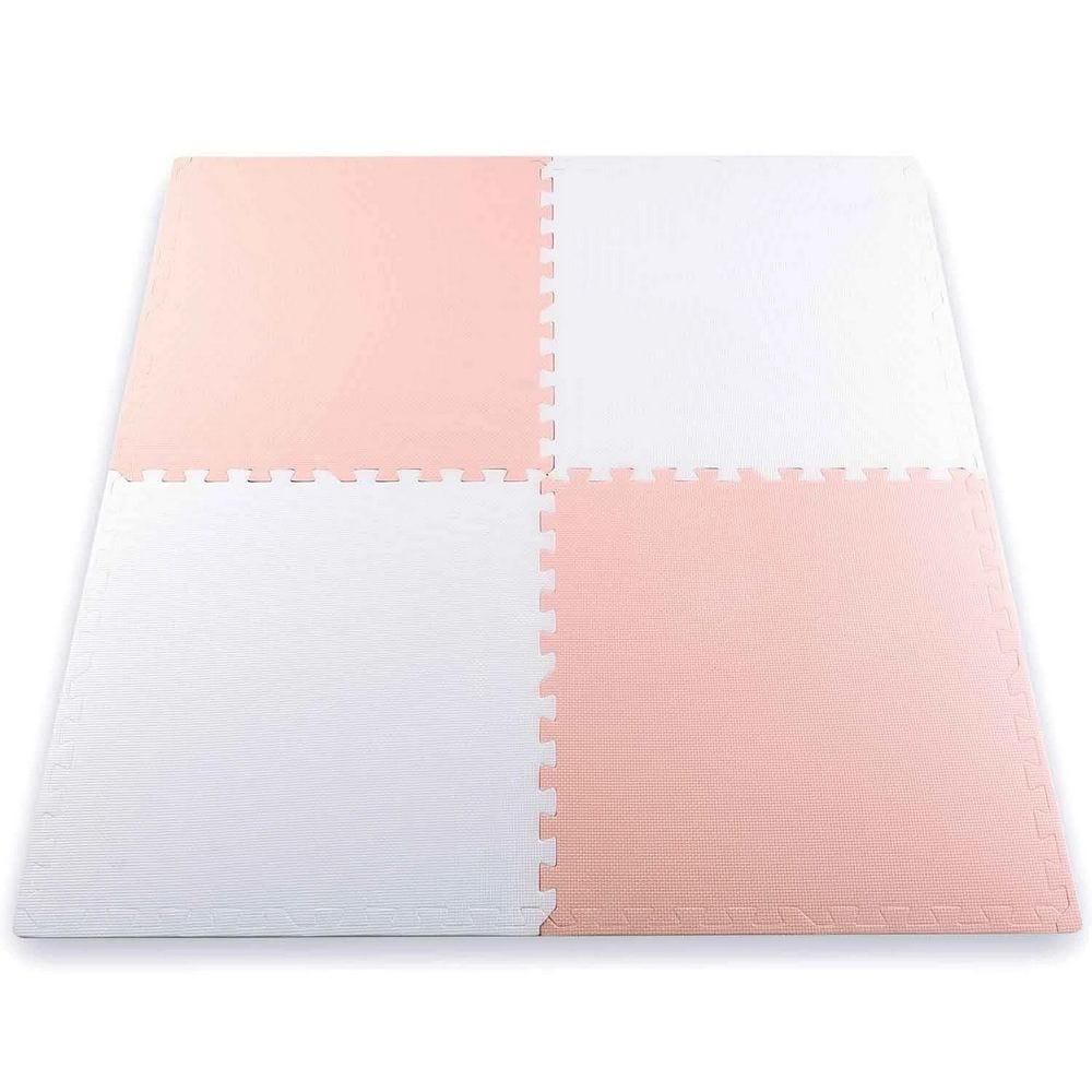 Covoras puzzle din spuma, 4 buc, ansamblat usor, impermeabil, fara BPA, alb si piersica, 120x120x1 cm 4