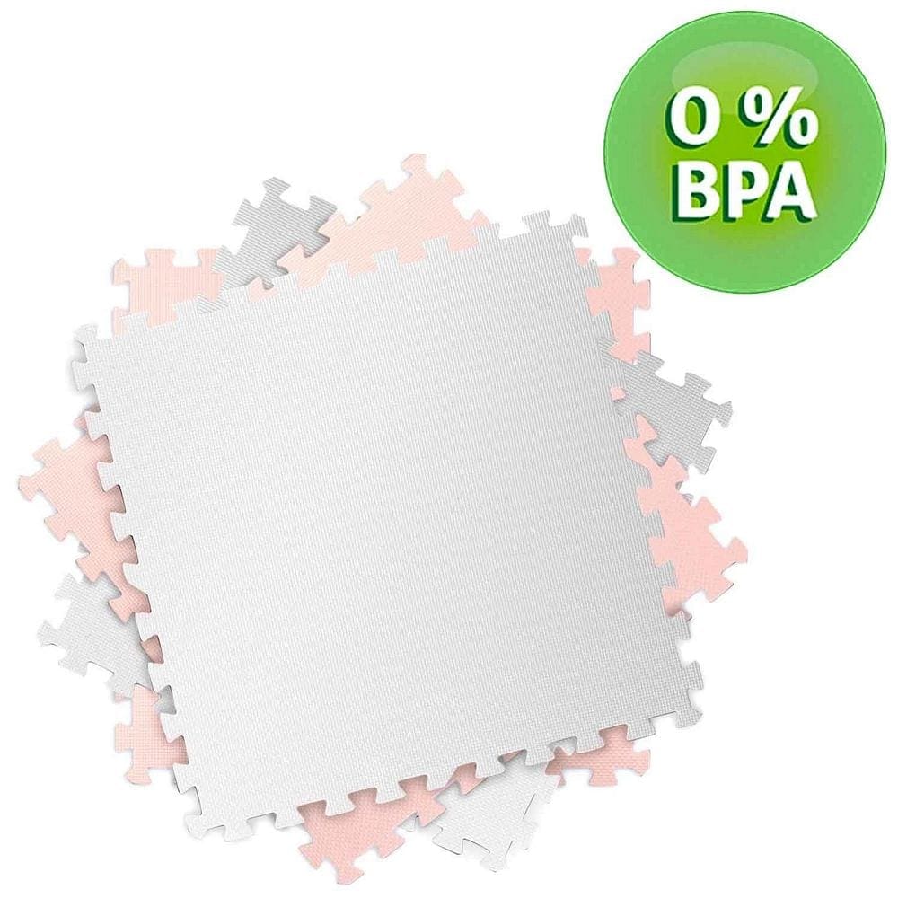 Covoras puzzle din spuma, 4 buc, ansamblat usor, impermeabil, fara BPA, alb si piersica, 120x120x1 cm 7