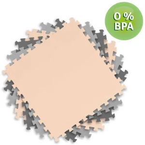 ​Covoras puzzle din spuma, 180x180 cm, 9 buc, antiaderent, moale, gri si piersica