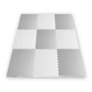 ​Covoras puzzle din spuma, 180 x 180 x 1 cm, 9 buc, culoarea gri si alb